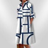 Helen™ | Geometriai Mintás Midi Ruha