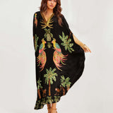 Alessandra | Hosszú Ruha Fekete És Rózsaszín Arara Mintával