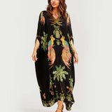 Alessandra | Hosszú Ruha Fekete És Rózsaszín Arara Mintával