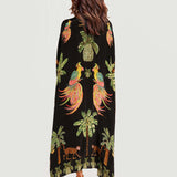 Alessandra | Hosszú Ruha Fekete És Rózsaszín Arara Mintával