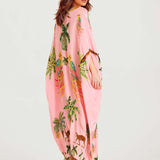 Alessandra | Hosszú Ruha Fekete És Rózsaszín Arara Mintával